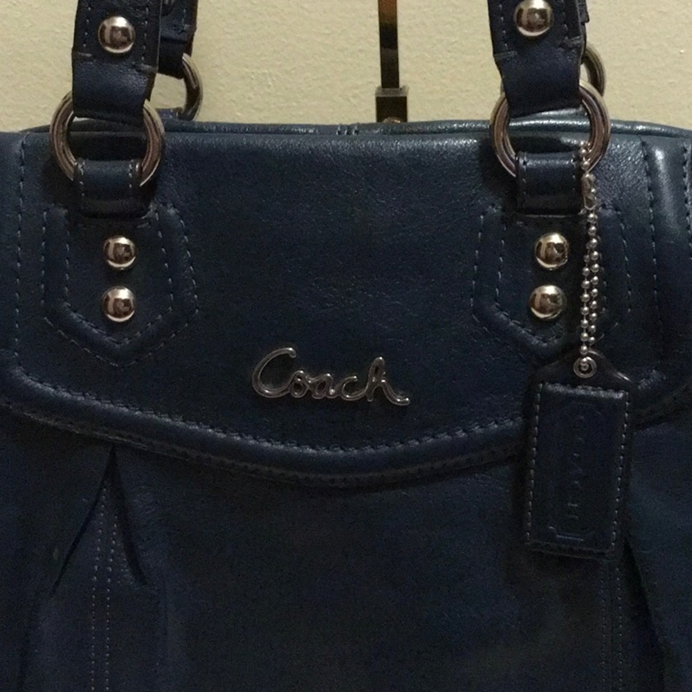 Coach Top Handle Shoulder Bag in Dark Teal Leather (16" x 10.25") - Picture 3 of 10